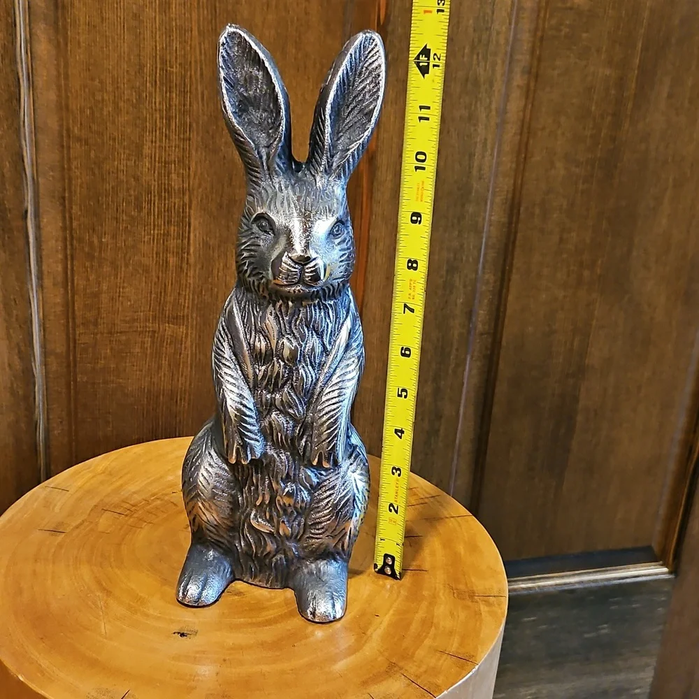 Silver Rabbit Sculpture 12.5" Tall Nice Hare Details - Picture 13 of 14